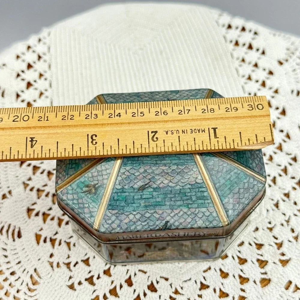 Vintage Style Haberdashery Mice Octagonal Decorative Metal Trinket Tin Blue